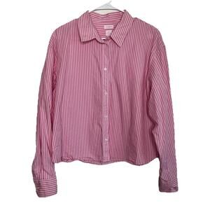 Gap X LoveShackFancy Button Up Shirt Womens Large Pink White Stripe Preppy AA26